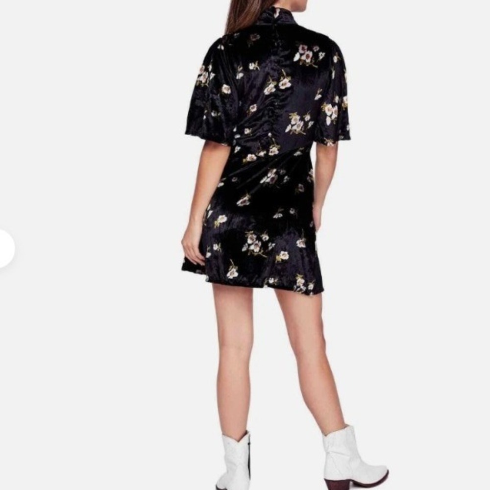 Free People Velvet Floral Dress Womens 4 Black Flutter Sleeve Boho Goth